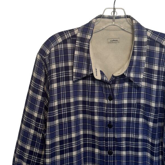 L.L. Bean Fleece-Lined Flannel Shirt/Shacket Womens Size 2X Blue Plaid Preppy - Picture 3 of 8